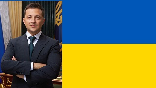 Volodymyr Zelenskyy och Ukrainas flagga